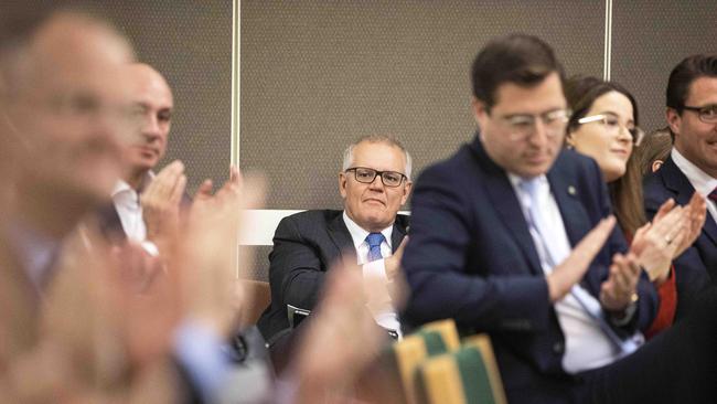 The former PM Scott Morrison attended at a recent Liberal Party room meeting. Picture: NCA NewsWire / Gary Ramage