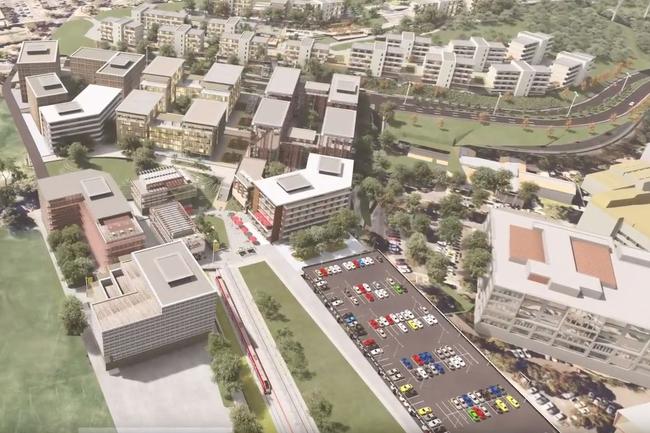 Top: Student accommodation.<br/>Right: Flinders Medical Centre<br/>Centre: Health and medical research building<br/>Left: Hotel, retail and car park, future developments<br/>Bottom: Flinders Link train station