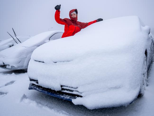 Hotham local Libby Chirnside 28, enjoys the fresh snow at Hotham today. More snow is on the way tomorrow for the Alpine Resorts., , Pics by Chris Hocking