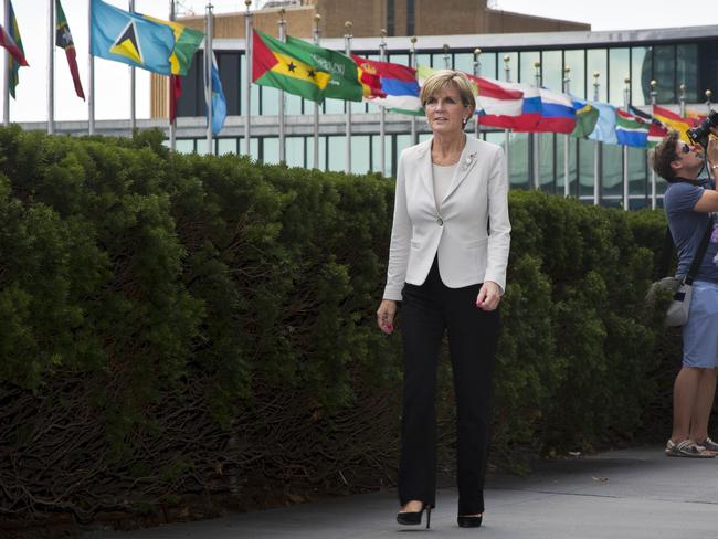 Justice ... Foreign Minister Julie Bishop, pictured in New York, is calling for a criminal tribunal to be established into the MH17 tragedy. Picture: News Corp Australia