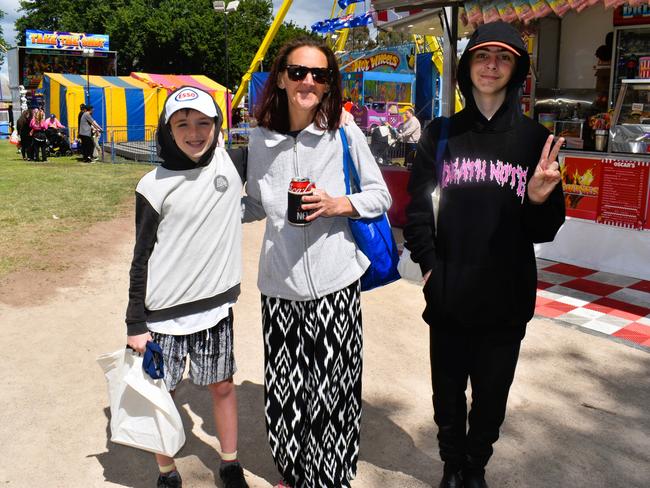 Attendees enjoying the 159th Sale Agricultural Show at the Sale Showgrounds on Friday, November 01, 2024: Jaymes, Julie and Tony. Picture: Jack Colantuono