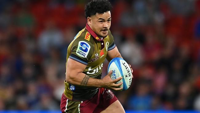 BRISBANE, AUSTRALIA - APRIL 27: Hunter Paisami of the Reds in action during the round 10 Super Rugby Pacific match between Queensland Reds and Blues at Suncorp Stadium, on April 27, 2024, in Brisbane, Australia. (Photo by Albert Perez/Getty Images)