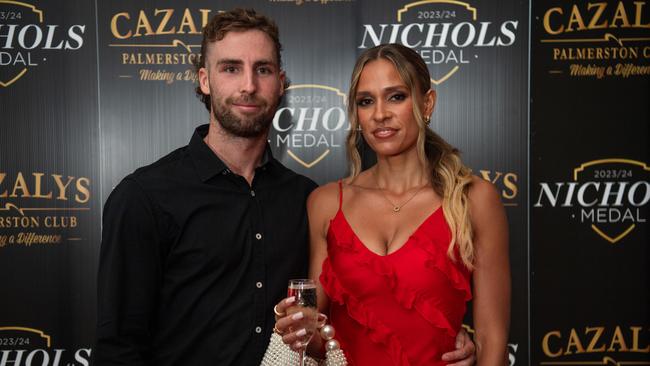 Dylan Landt and Stephanie Long at the 2023-24 NTFL Nichols awards night. Picture: Pema Tamang Pakhrin