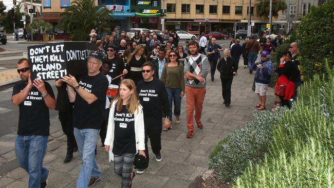 Concerned St Kilda residents hold a funeral march during a St Kilda traders mock funeral to protest upgrade for tram route 96 on Sunday 10th November, 2013.