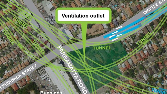 WestConnex Exit Points at Haberfield. From documents released on June 2015.