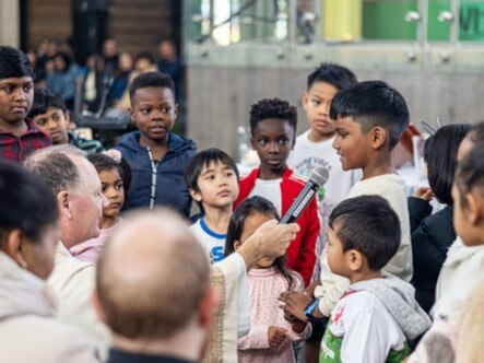 Bishop Vincent Long with members of St Luke's Catholic community Marsden Park.