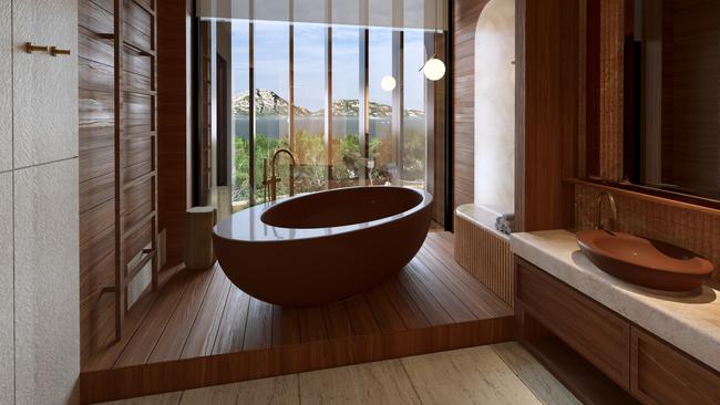 A render of the proposed bathroom in the Saffire Freycinet multi-generational villa.