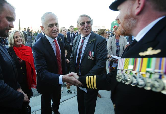 Prime Minister Malcolm Turnbull pays his respects at the North Bondi Anzac Day dawn services. Picture: Carly Earl