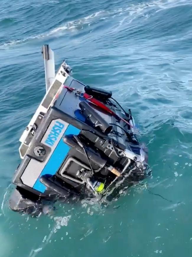 The specialised esky and tackle box floating in Moreton Bay.