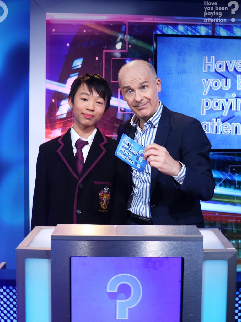 2022 Spelling Bee winner Zac Cheng even got to appear as a guest quiz master on the Ten Network show Have You Been Paying Attention? after claiming his national title last year. Picture: Network Ten/supplied