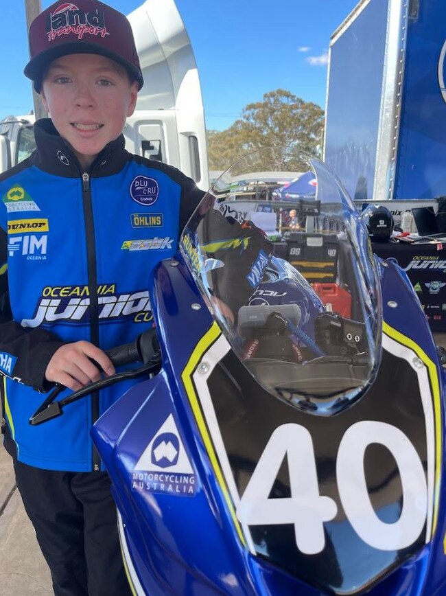 Hunter Corney competing in his first practice run for the Oceania Junior Cup at Morgan Park Raceway on July 13-14. Photo: Jason Corney