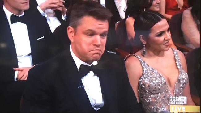 Fair call ... Matt Damon cops a hit from host Jimmy Kimmel.