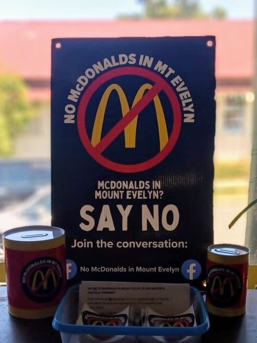 The Mt Evelyn community is banding together to stop a McDonalds from being built in their suburb.