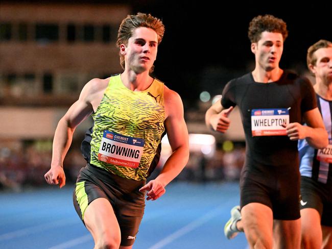 Rohan Browning has won the 100m final at the national athletics titles. Picture: William Wetst/AFP