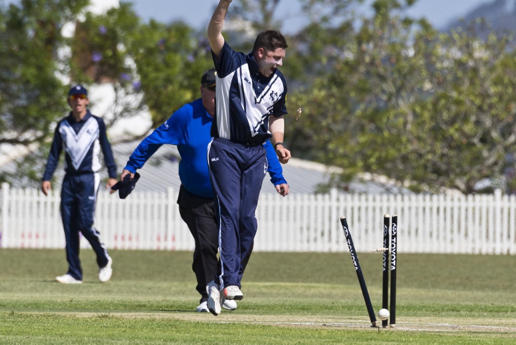 Jack Rietschel of Victoria appeals for a Queensland wicket in Australian Country Cricket Championships round two at Rockville Oval, Friday, January 3, 2020. Picture: Kevin Farmer