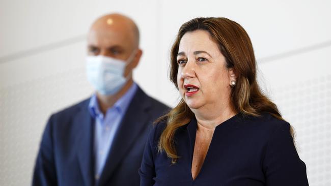 Queensland Premier Annastacia Palaszczuk during a press conference in Brisbane. Picture: NCA NewsWire/Tertius Pickard