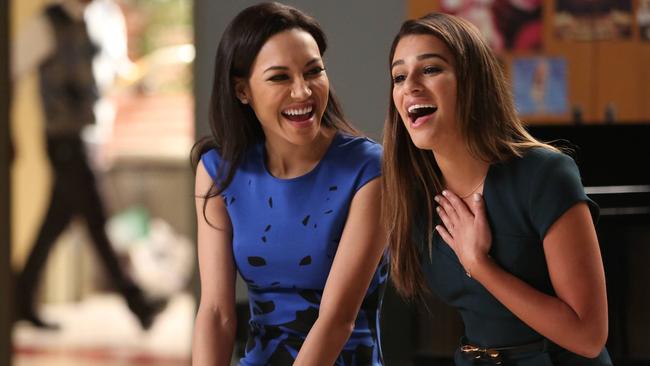 Naya Rivera and Lea Michele in a scene from Glee. Picture: Channel 10