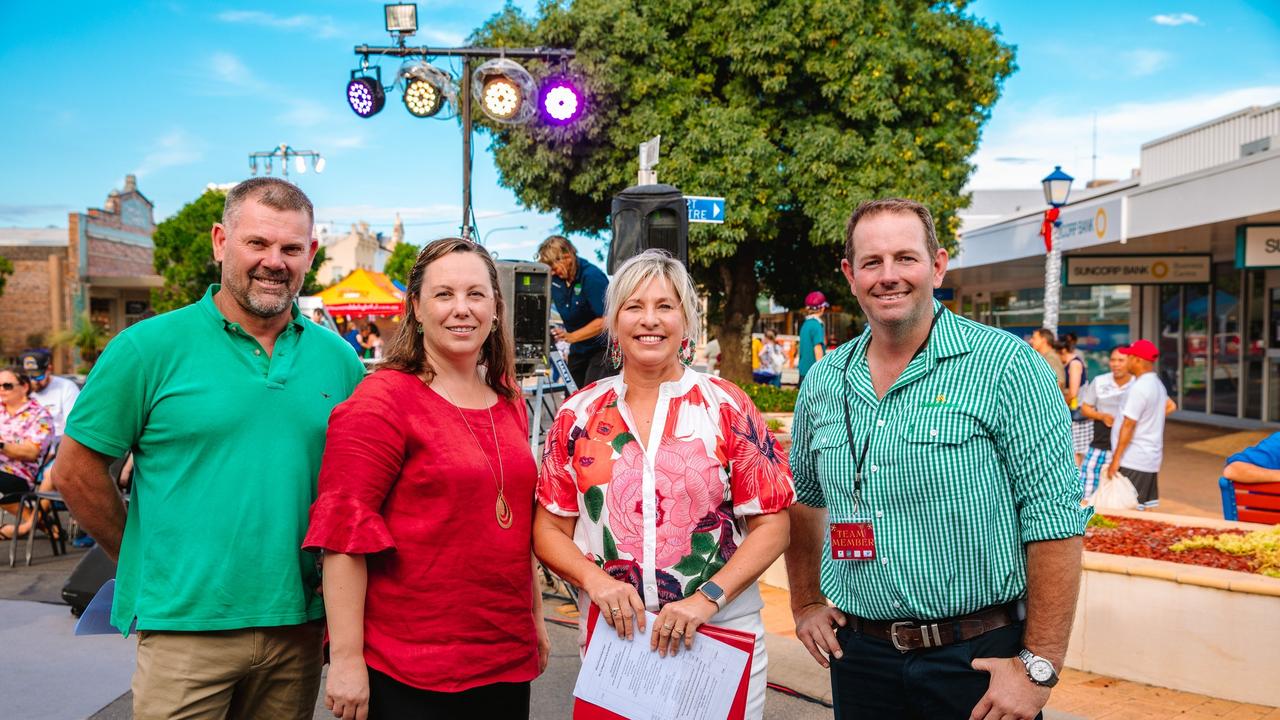 Dalby Christmas Street Party: Adam, Lisa, councillor Megan James, Dalby Chamber President â&#128;&#147; Phil Ryan