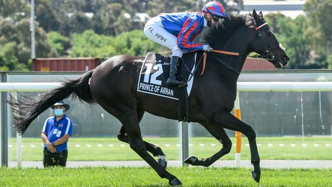 Prince Of Arran under Jamie Kah being taken to the gates prior to the 2020 Melbourne Cup. Picture: Racing Photos via Getty Images