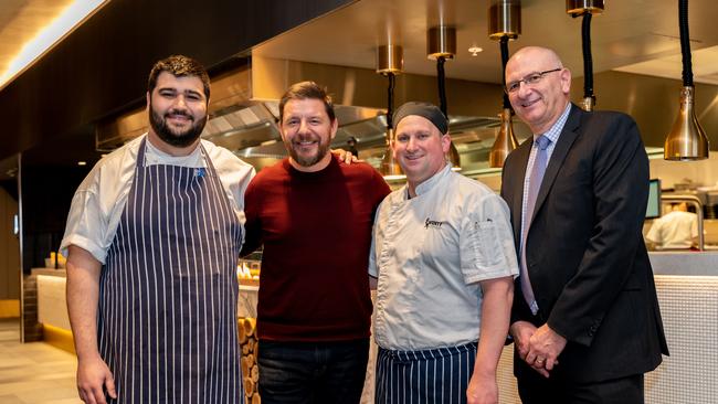 Wenty Leagues’ head chef, award ambassador Manu Feildel, Wenty Leagues’s executive sous chef Serkan Tamcelik and Wenty Leagues CEO Glenn Kovacs. Picture: Daily Press