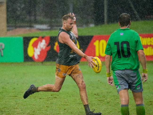 St Mary's Jackson Calder is still in the race for the leading goal kicker in the 2023-24 NTFL season. Picture: Tymunna Clements / AFLNT Media