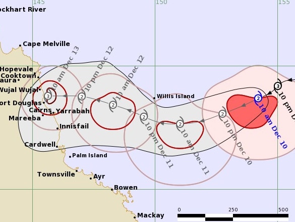 Tropical Cyclone Jasper track map as of Sunday 11am. Picture: Bureau of Meteorology