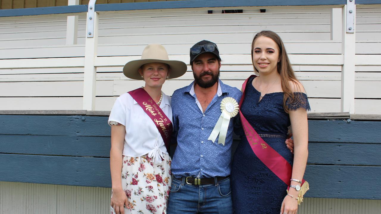 Junior Miss Showgirl Romana Ricketts, Rural Ambassador Hayden Oberle and Miss Showgirl Amanda Hiron at the Murgon Show. Photo: Laura Blackmore