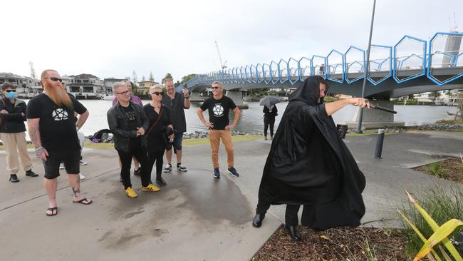 The Noosa Temple of Satan is reclaiming our â&#128;&#156;demonic strongholdâ&#128;&#157; over the Gold Coastâ&#128;&#153;s Home of the Arts (HOTA) at the HOTA Green Bridge. Picture Mike Batterham