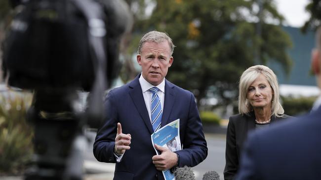 Premier Will Hodgman on the campaign trail with Justice Minister Elise Archer. Picture: RICHARD JUPE