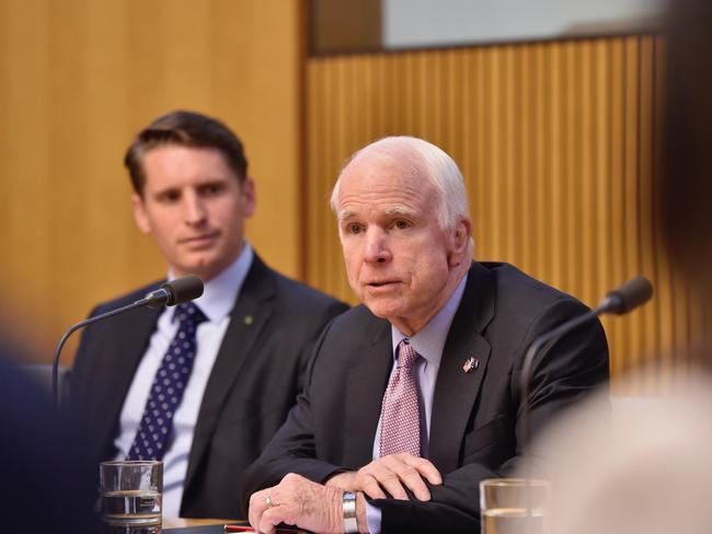 Liberal MP Andrew Hastie with US Republican John McCain at Parliament House. Picture: Michael Masters AUSPIC/Department of Parliamentary Services