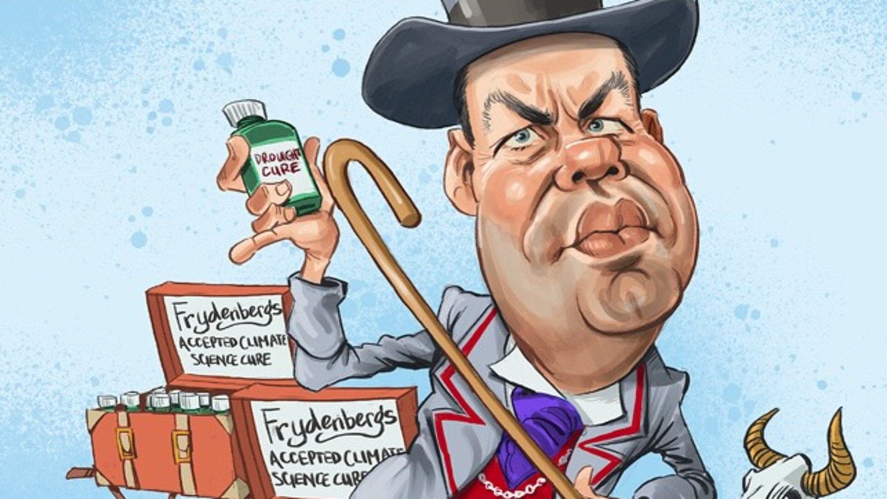 Josh Frydenberg’s acceptance of climate science is going down like a lead balloon with farmers battling drought. Artwork: Terry Pontikos