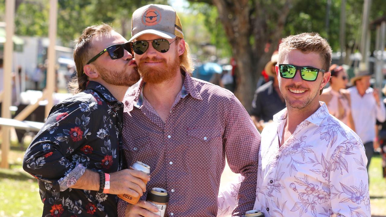 Ryan Cheal, Bluey Norris and Jordan Bennett at the 2021 Adelaide River Races. Picture: Glenn Campbell