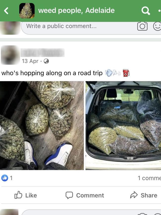 A public Facebook group called Weed People Adelaide advertised where people can buy marijuana and other drugs. Picture: Facebook