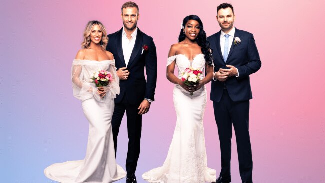 Tonight's couples: Sara and Tim (left) and Cassandra and Tristan. Source: Endemol Shine Australia (a Banijay Company) for the 9Network.