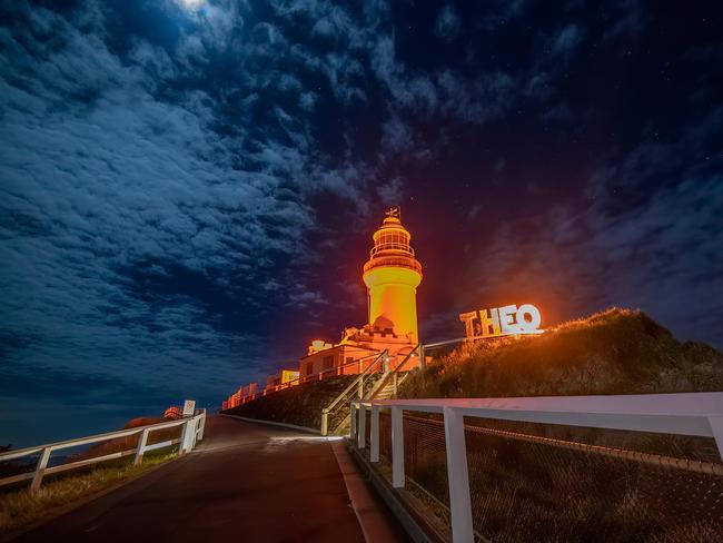 Cape Byron Lighthouse was lit up in orange, Theo Hayez's favourite colour, on Sunday, May 31, 2020, to mark one year since the Belgian backpacker disappeared in Byron Bay. Photo: Dylan O'Donnell