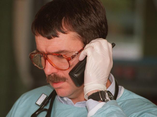 A doctor at Royal Hobart Hospital waits for victims to arrive.