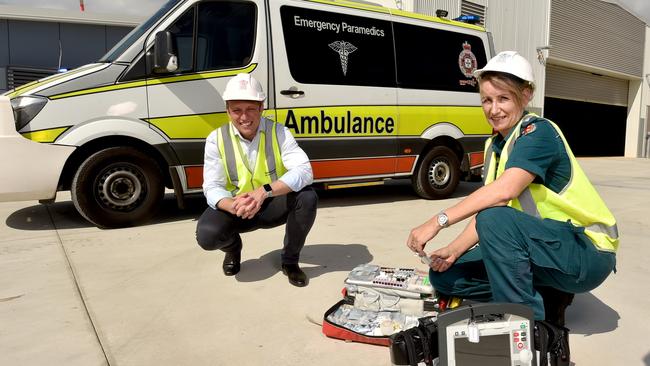 Deputy Premier Steven Miles with officer-in-Charge Sandie Gawn at the new Kirwan Ambulance Station which will officially open soon. Picture: Evan Morgan