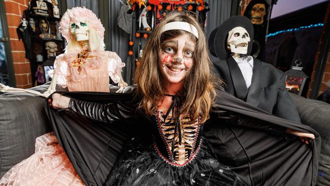 Eight-year-old Evie Shorch gets into the Halloween spirit at Carn-evil@MattieLee in Joyner. Picture Lachie Millard