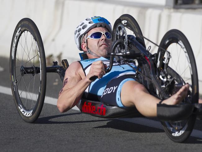 Bill Chaffey on his custom-made bike. Picture: Eyes Wide Open Images/Barry Alsop.