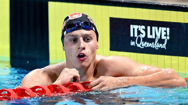 Kai Taylor after winning the men’s 200 metre freestyle on Tuesday night. Picture: Bradley Kanaris/Getty Images