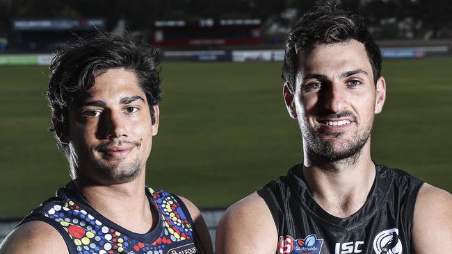 SANFL Showdown - Indigenous Round - Crows Shane McAdam and Port Adelaide Sam Mayes. Picture SARAH REED