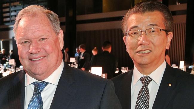 Lord Mayor Robert Doyle and businessman Ken Ong, who indicates he may throw his hat in the ring should Mr Doyle depart. Picture: Hamish Blair