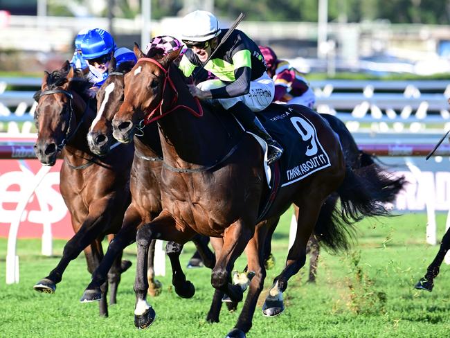 Think About It cruises to victory in the Group 1 Stradbroke Handicap under jockey Sam Clipperton, for trainer Joe Pride. Picture: Grant Peters - Trackside Photography