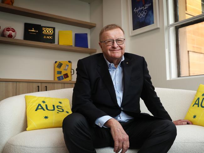 23/11/23: Olympic Boss John Coates in the AOC offices in Sydney. Coates talks about Australia's medal chances in Paris and beyond. Funding and his "major" transport concerns for Brisbane 2032 - takes aim at Queensland government. John Feder/The Australian.