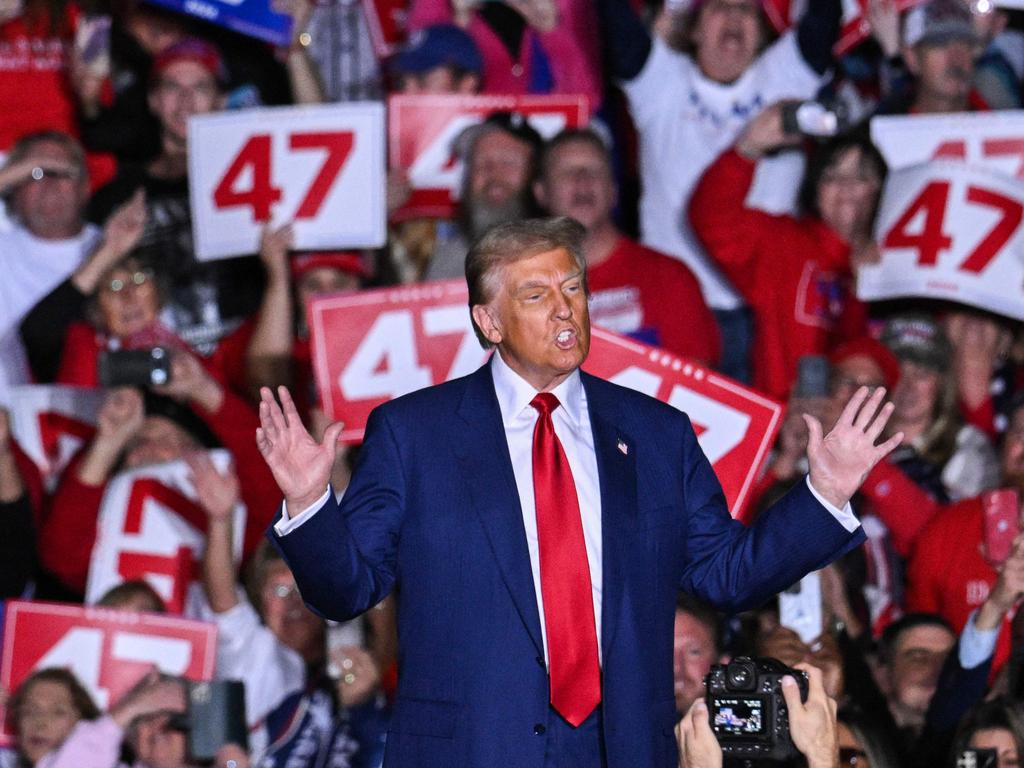 Former US President and Republican presidential candidate Donald Trump speaks at a campaign rally at the Suburban Collection Showplace in Novi, Michigan. Picture: AFP