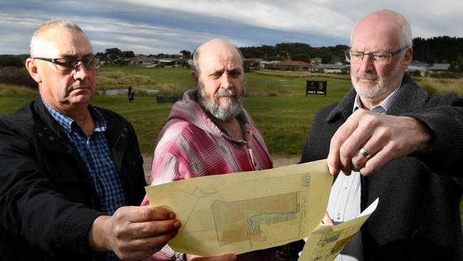 Steve Hayes, Steve Kappler and Bill Coomans at the site Mount Compass golf course estate. Picture: Tricia Watkinson