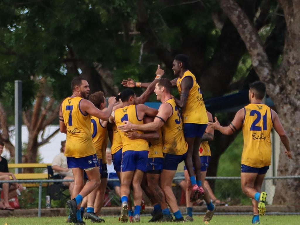 Motlop kicked a goal just before the final siren to clinch a one-point win over the Buffaloes. Picture: Celina Whan.