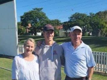 Dandenong first-gamer Angus Newman and his parents Dianne and Andrew.