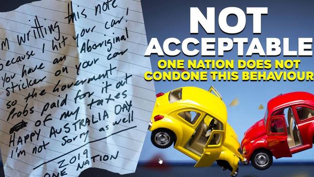 Pauline Hanson posted this in response to a racist note left on a car by a purported One National supporter.