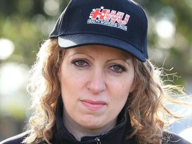 Health Workers Union Secretary Diana Asmar at the union rally over 100 job losses at Barwon Health's in-house laundry. Picture: Peter Ristevski